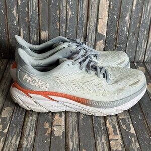 Hoka One One Womens Clifton 8 Blue Gray Running Shoes Sneakers Sz 9 D Wide